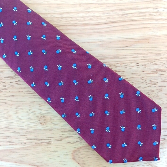 Elegant Burgundy Tie with Blue Floral Accents